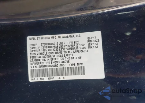 2018 Honda Odyssey Ex-L from USA, damaged, VIN 5FNRL6H76JB011087